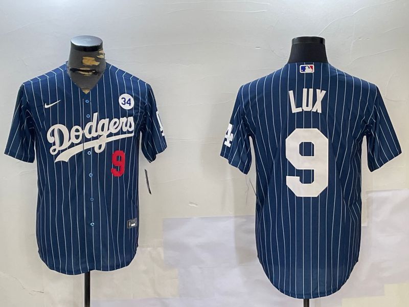 Men Los Angeles Dodgers 9 Lux Blue Stripe Game 2024 Nike MLB Jersey style 11201